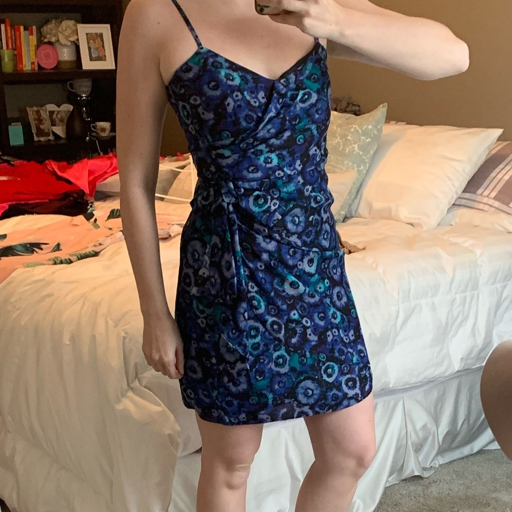 Blue and purple watercolor print dress